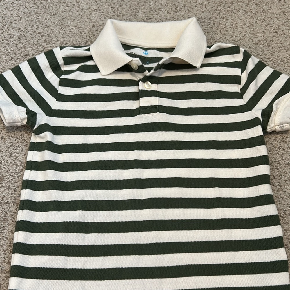 J. Crew Crewcuts Olive and Ivory Striped Polo Shirt, 6-7 (small)